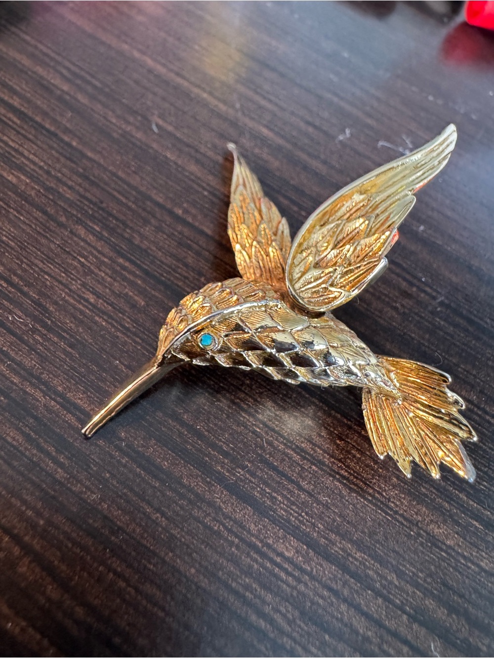 Gold-Tone Hummingbird Brooch with Turquoise Eye vintage beautiful 🤩